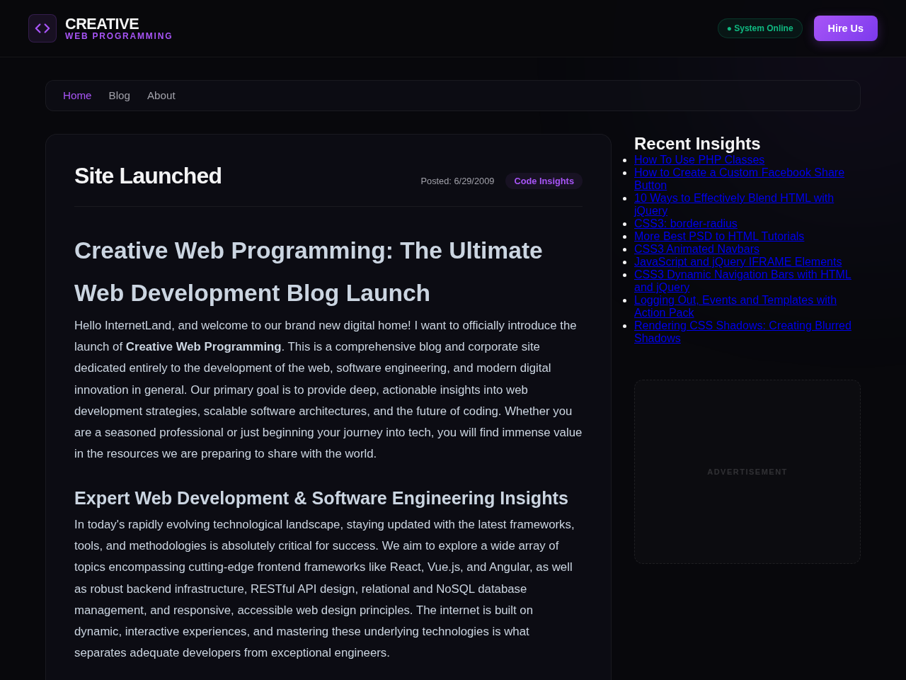 Creative Web Programming Screenshot