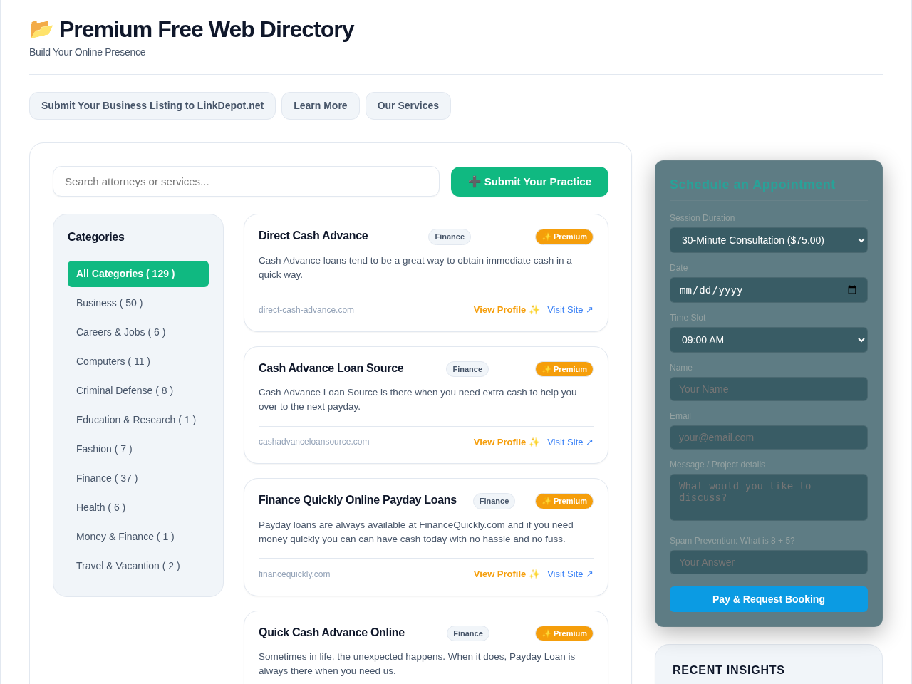 Premium Free Web Directory Screenshot