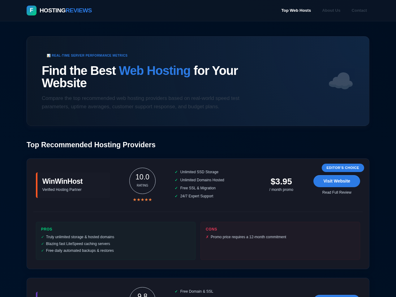 Web Hosting Reviews Screenshot