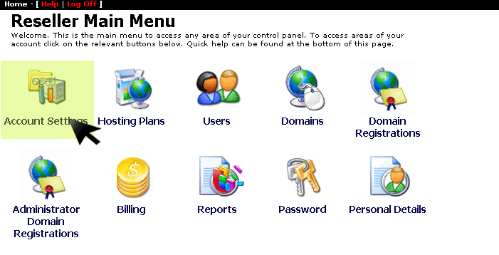 Account Settings menu navigation