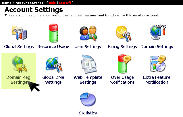 Domain Registration Settings option