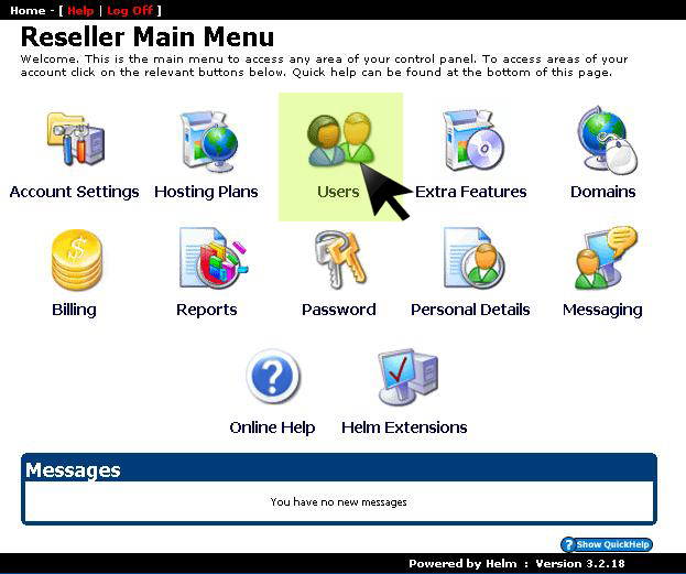 Reseller Users menu