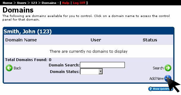 Add New domain button