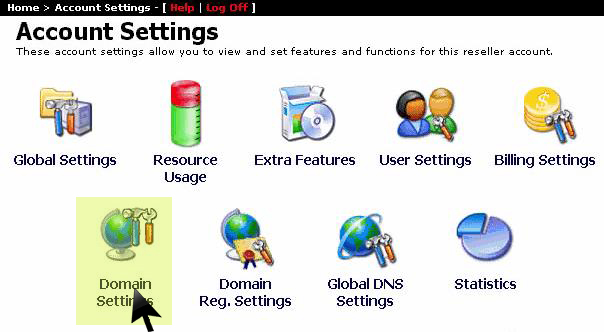 Domain Settings menu option