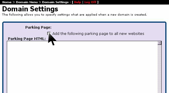 Enable automated parking page checkbox