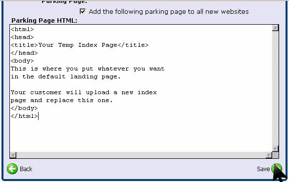 Save default parking homepage template