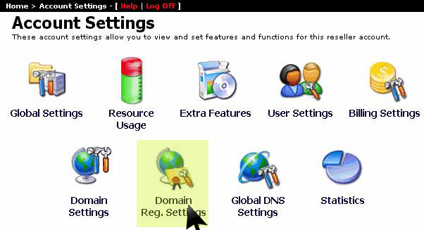 Domain Registration Settings menu