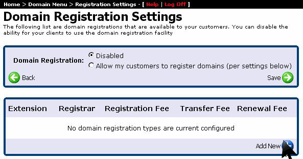 Add New domain registration profile
