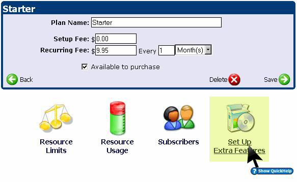 Set Up Extra Features menu item