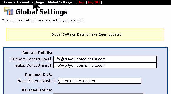 Global DNS Settings menu