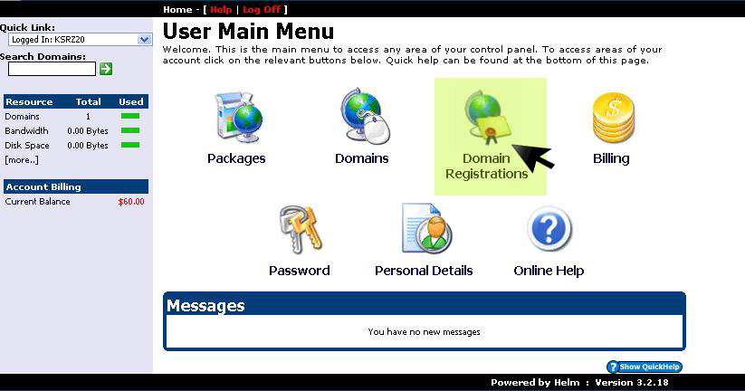 Select Domain Registration option