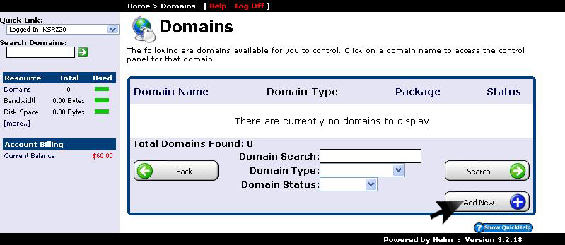 Add New domain button