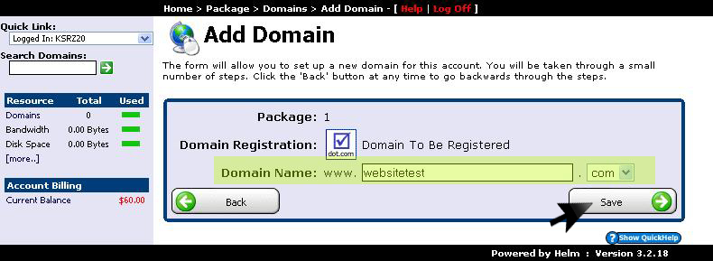 Enter domain name and click save