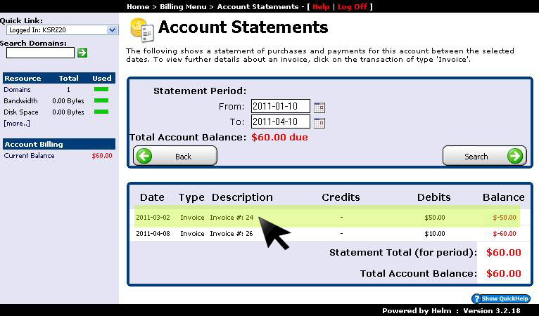Transaction statement details