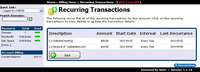 Recurring transactions schedule