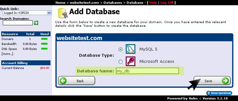 Add New database button