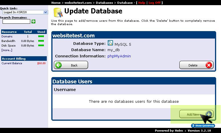 Select MySQL database engine and click save