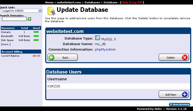 Set database user password and click save