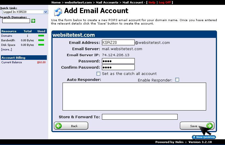 Email Accounts POP3 menu option