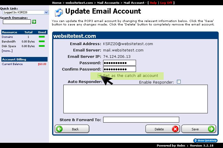Configure email username and password
