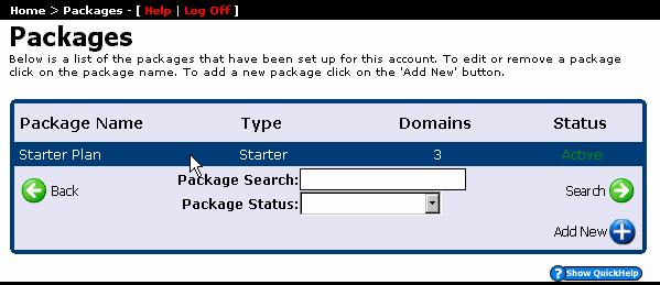 Select hosting package for upgrade
