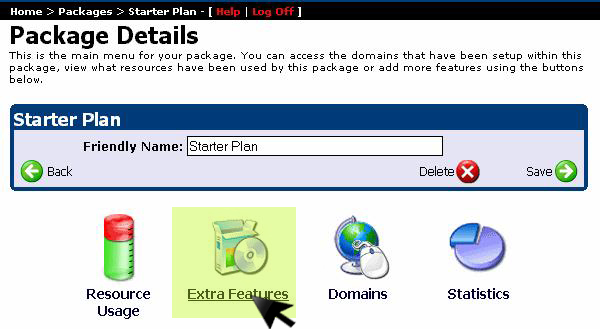 Extra Features menu option