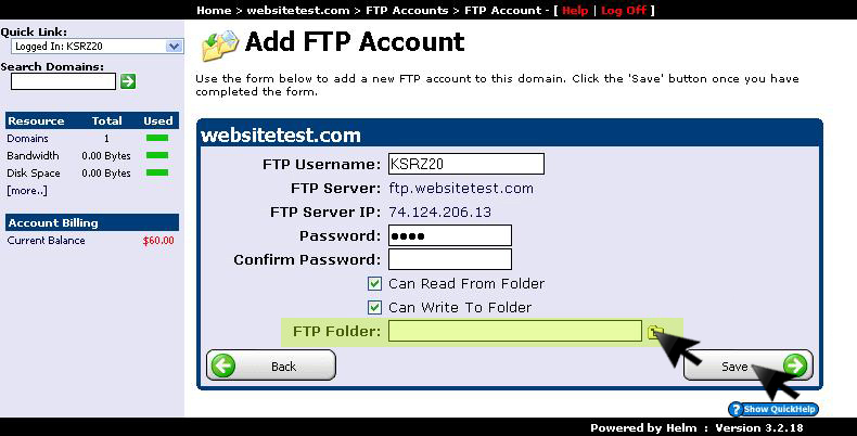 Add New FTP Account button