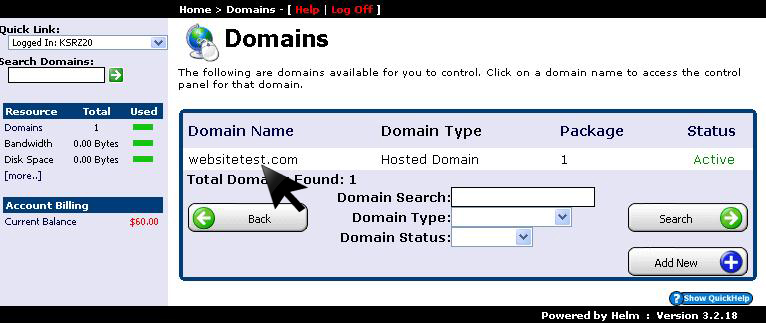 Select domain for ODBC configuration