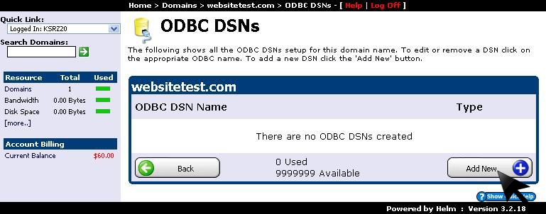 Add New ODBC DSN button