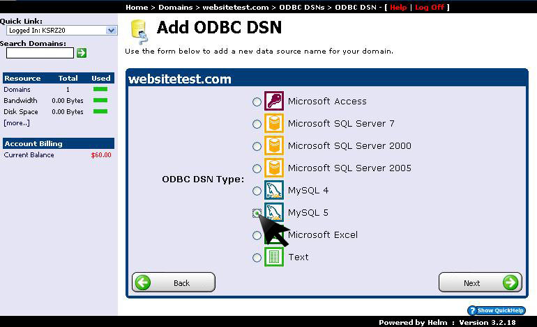 Select MySQL ODBC driver engine