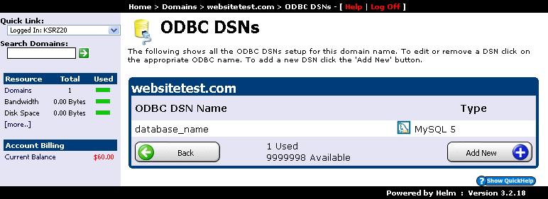Active ODBC DSN confirmation table