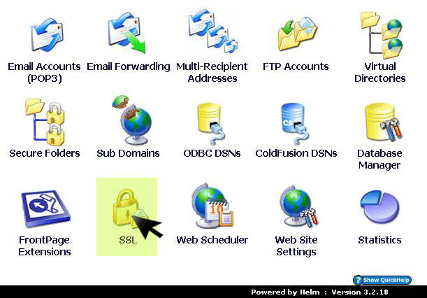 Control panel Domains menu