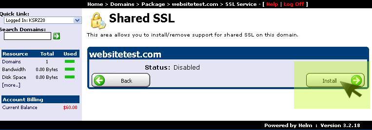 Select domain for SSL encryption
