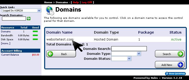 Select primary domain for subdomain creation