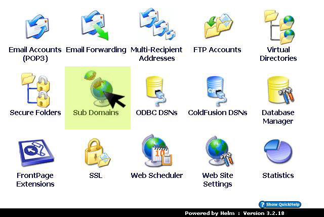 Sub Domains menu option